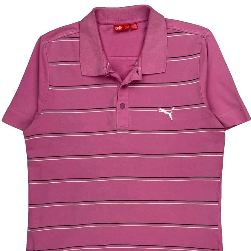 Puma Striped Polo Shirt - Medium Pink Cotton - Image 4
