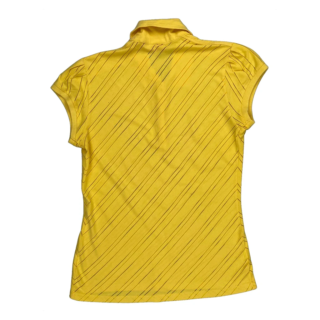 Puma Striped Polo Shirt - Large Yellow Cotton - Image 2