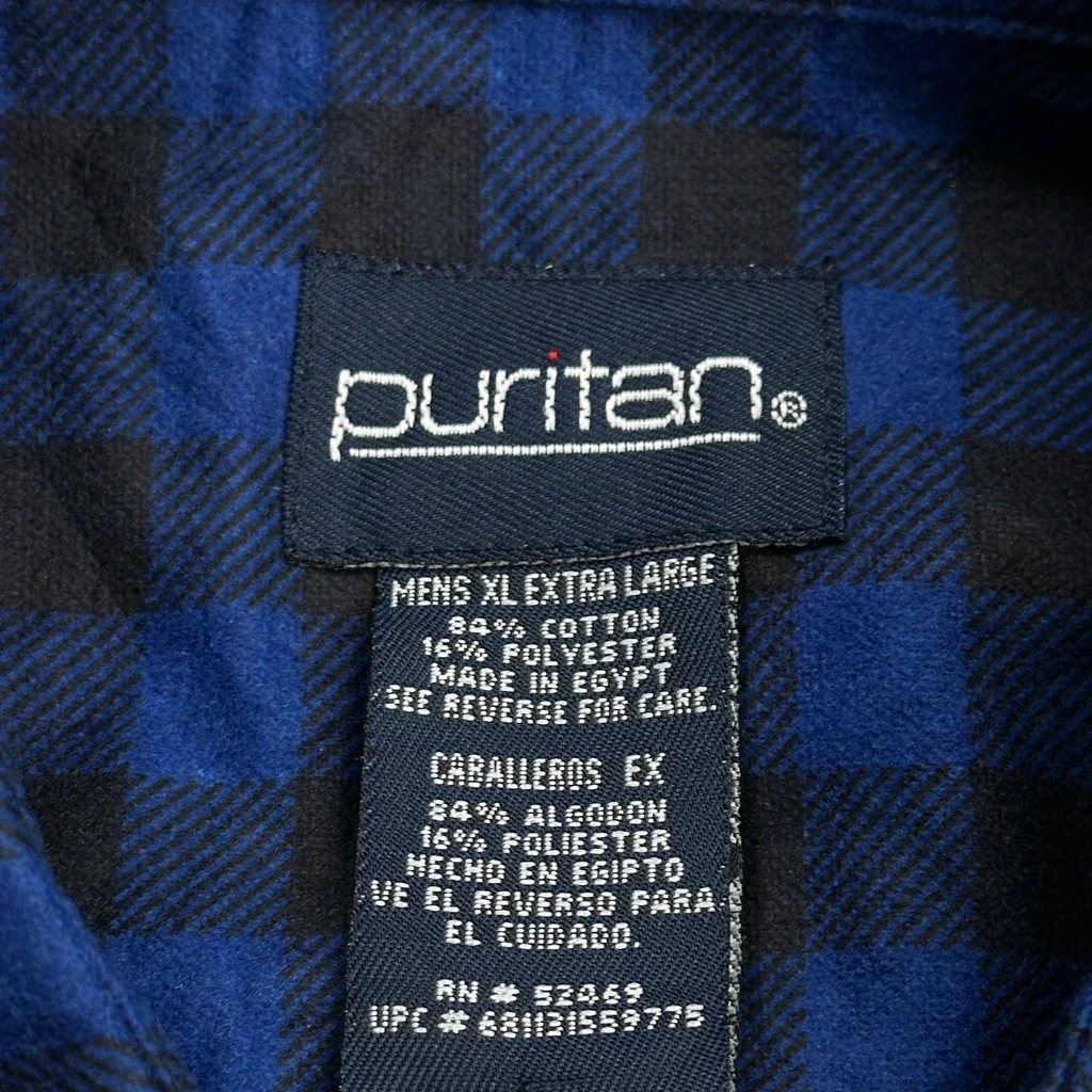 Puritan Checked Flannel Shirt - XL Blue Cotton Blend - Image 3