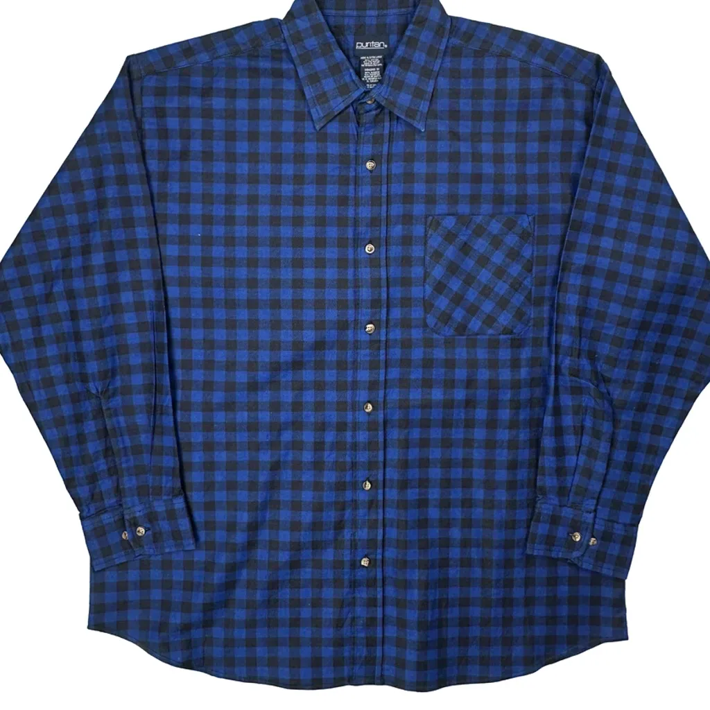 Puritan Checked Flannel Shirt - XL Blue Cotton Blend - Image 5