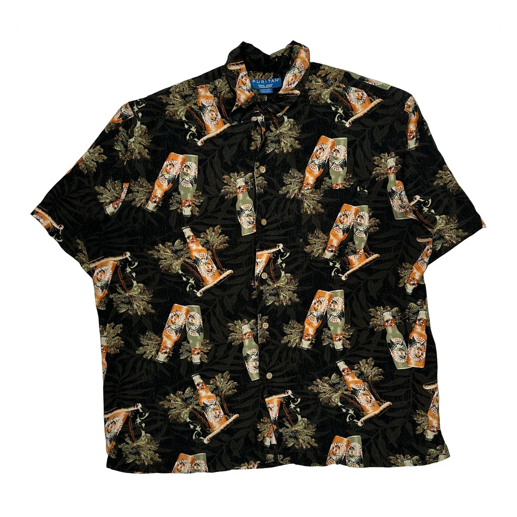 Puritan Graphic Hawaiian Shirt - Large Black Viscose