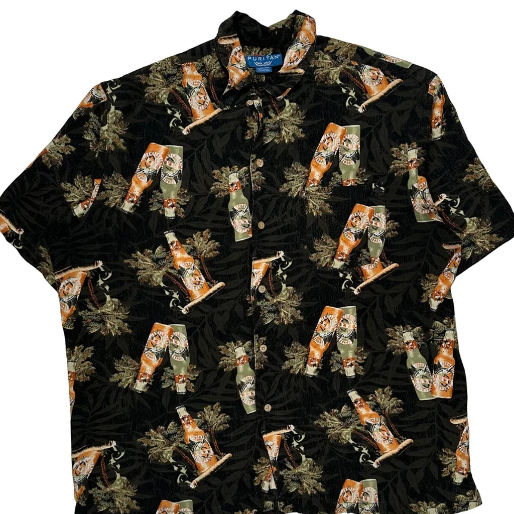 Puritan Graphic Hawaiian Shirt - Large Black Viscose - Image 4