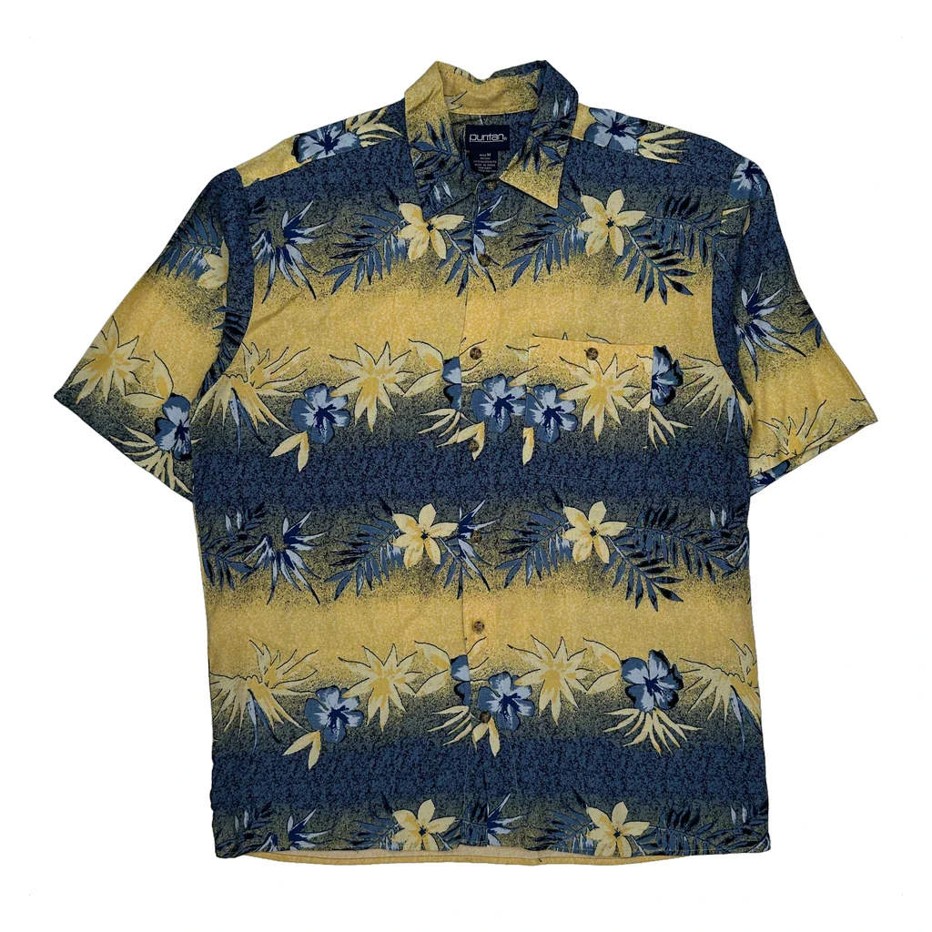 Puritan Floral Hawaiian Shirt - Medium Blue Viscose