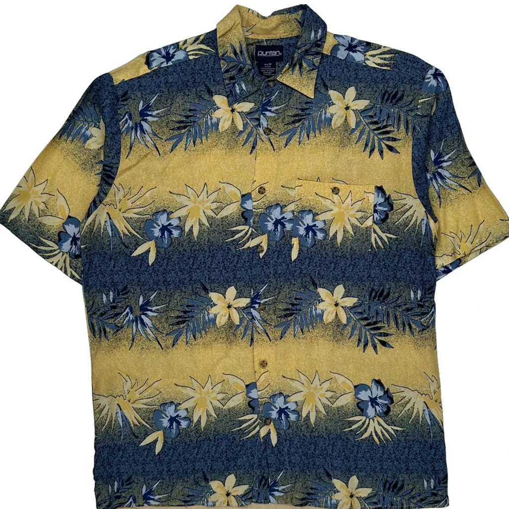 Puritan Floral Hawaiian Shirt - Medium Blue Viscose - Image 5