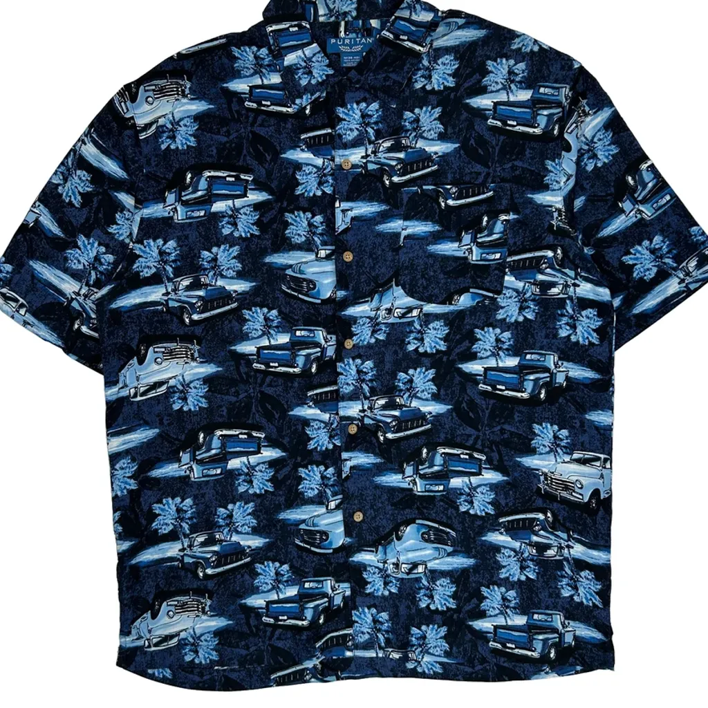 Puritan Graphic Hawaiian Shirt - Medium Blue Viscose - Image 5