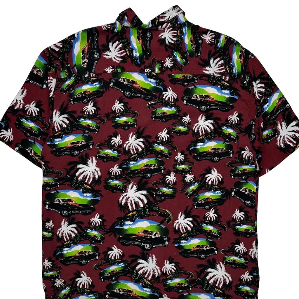 Puritan Graphic Hawaiian Shirt - Large Burgundy Viscose - Image 6