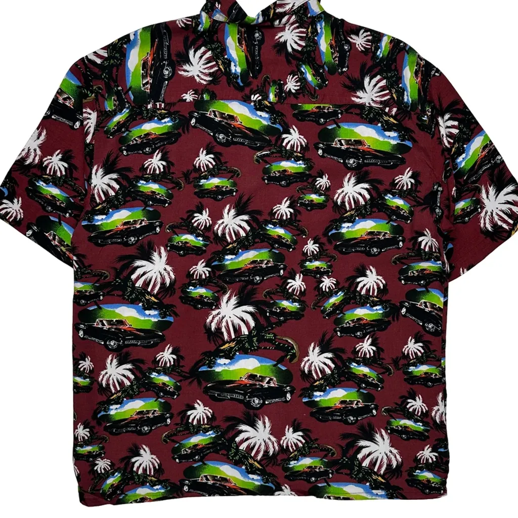 Puritan Graphic Hawaiian Shirt - Large Burgundy Viscose - Image 7