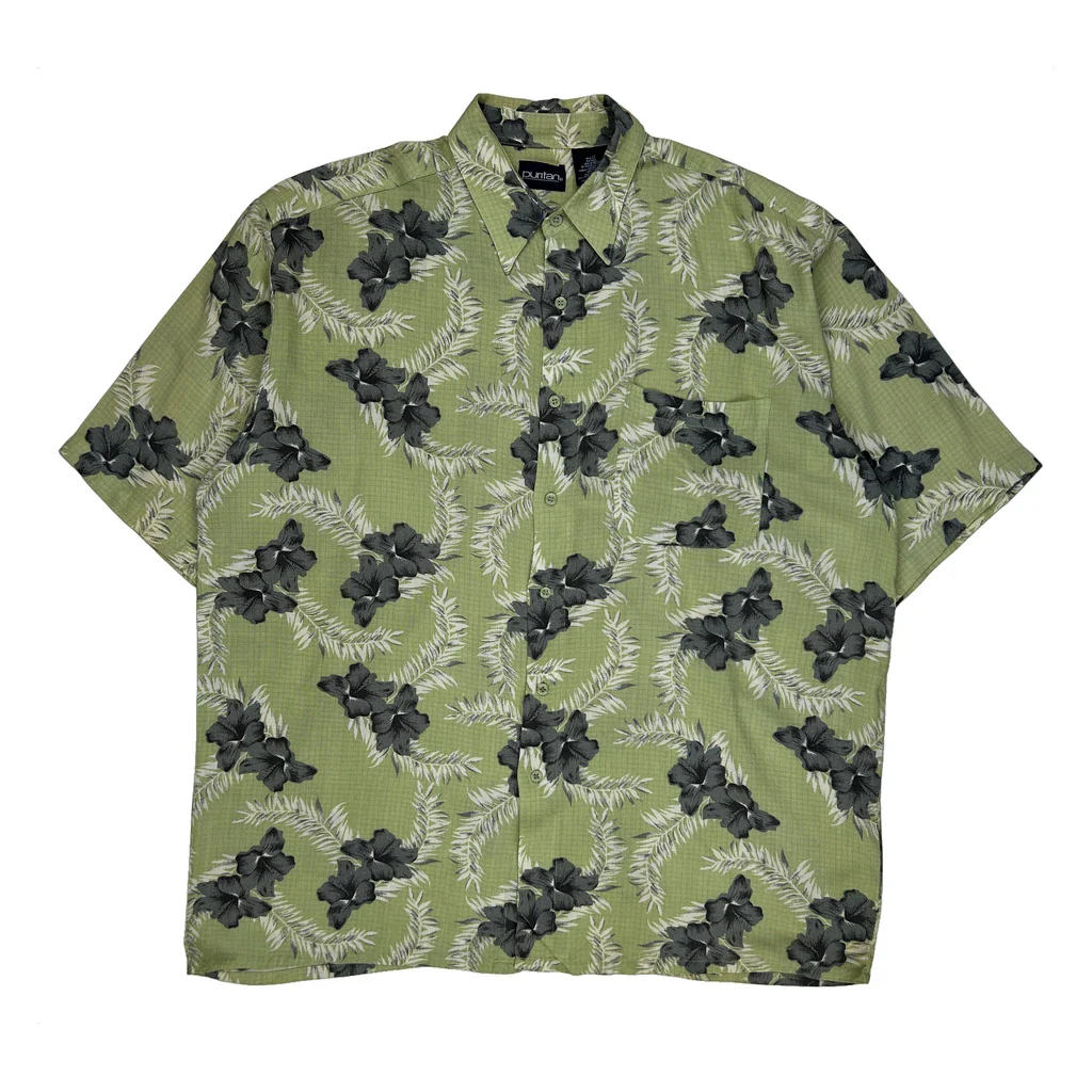 Puritan Tall Hawaiian Shirt - Large Green Viscose