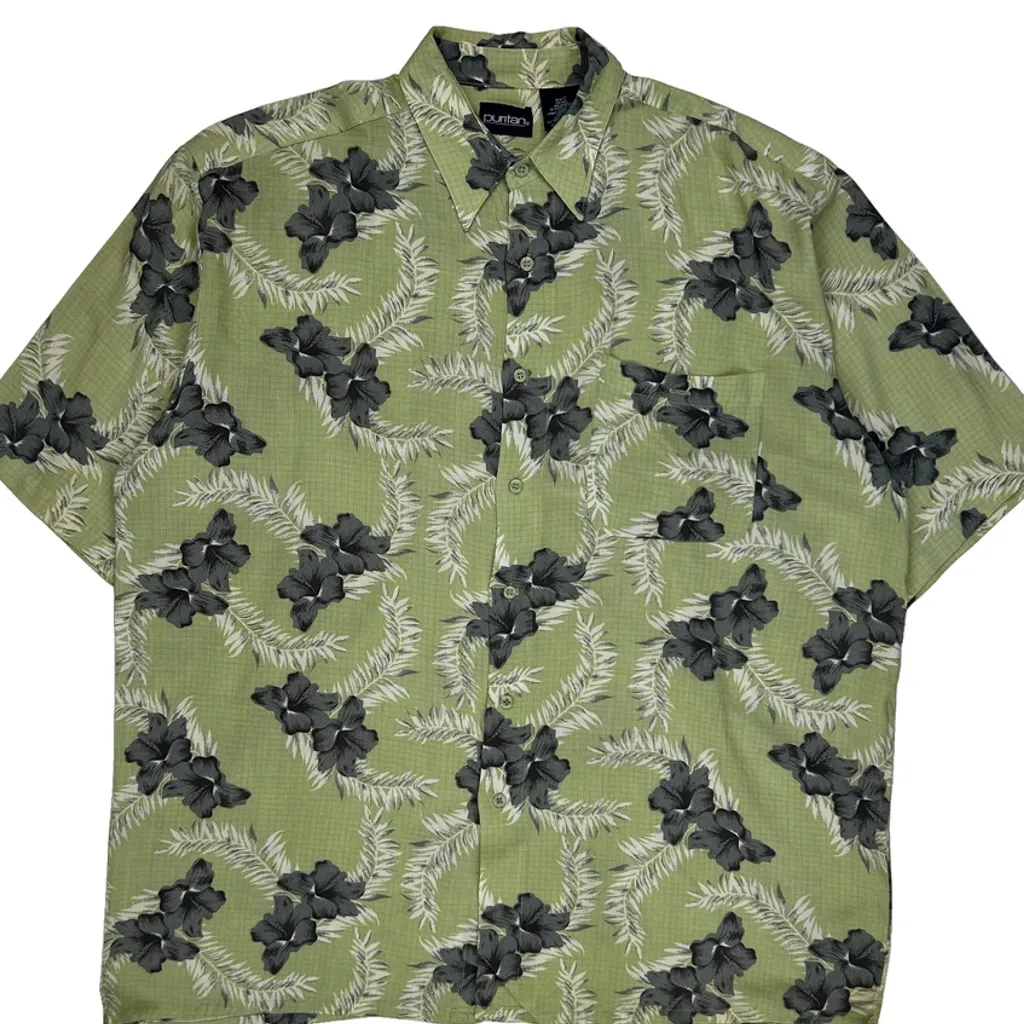 Puritan Tall Hawaiian Shirt - Large Green Viscose - Image 5