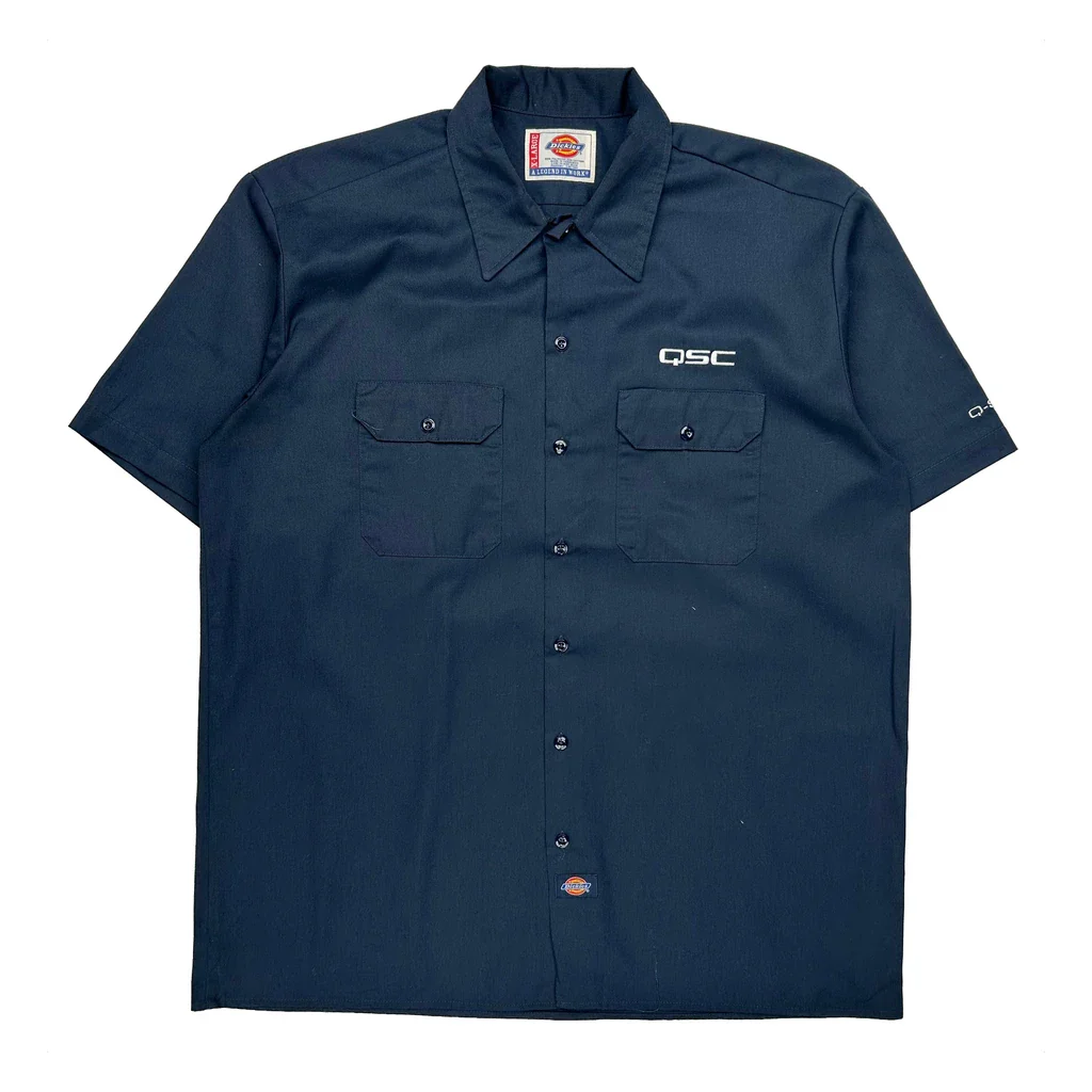 Qsc Logo Dickies Short Sleeve Shirt - XL Navy Polyester Blend