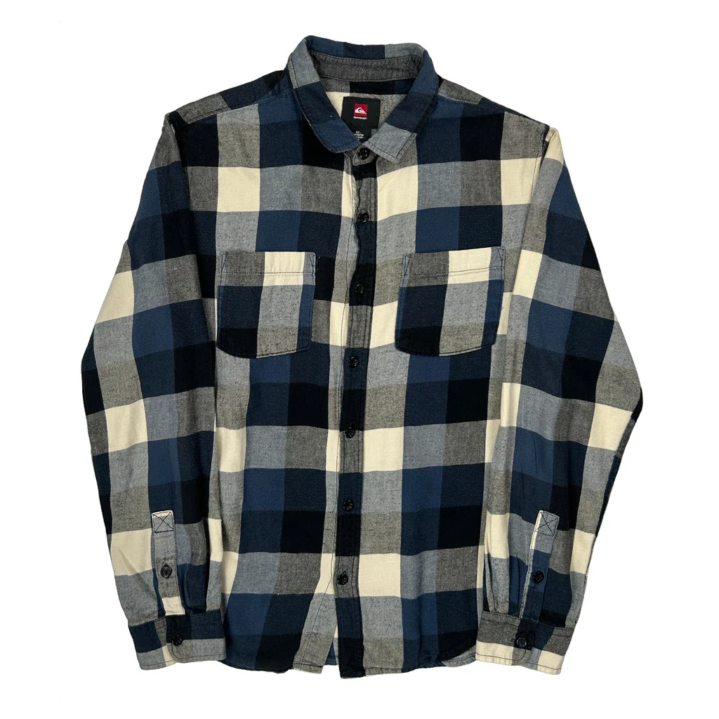 Quiksilver Checked Flannel Shirt - Medium Blue Cotton