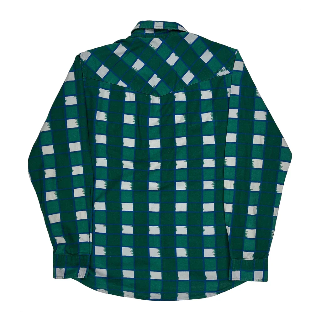 Quiksilver Checked Flannel Shirt - Medium Green Cotton - Image 2