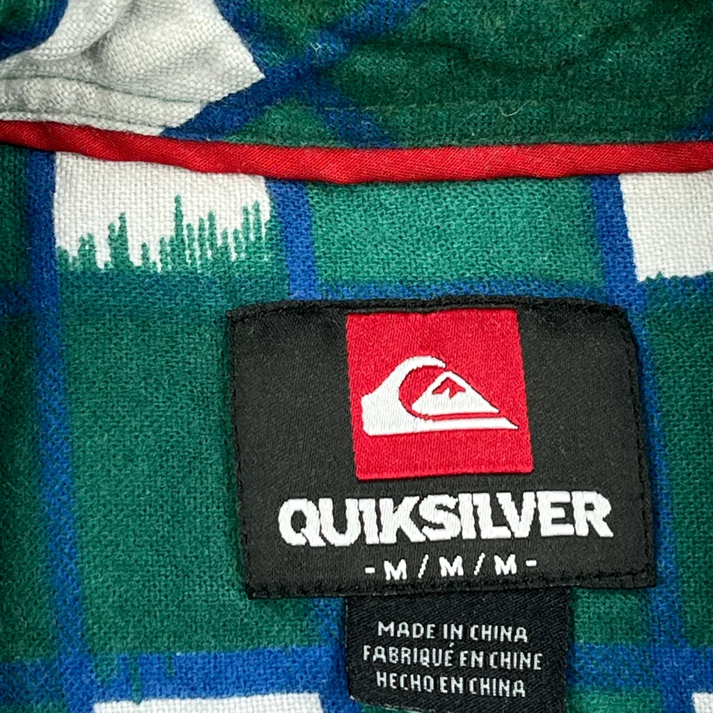 Quiksilver Checked Flannel Shirt - Medium Green Cotton - Image 3