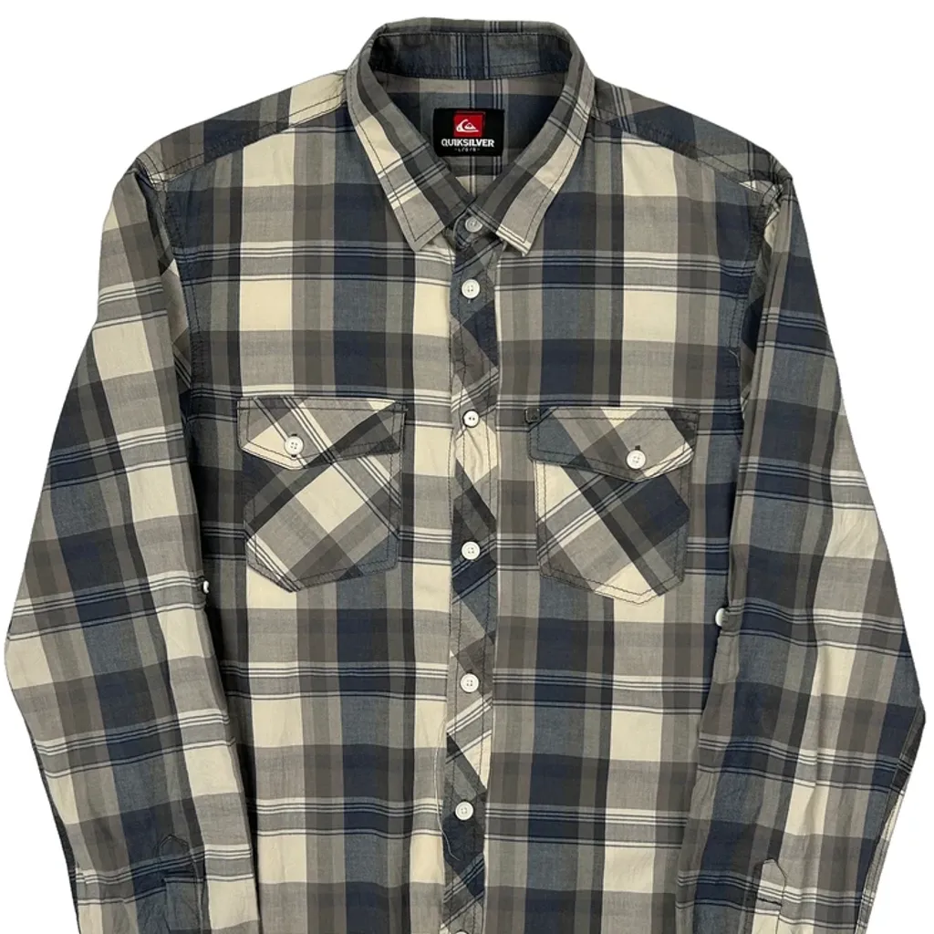 Quiksilver Checked Flannel Shirt - Large Grey Cotton - Image 4