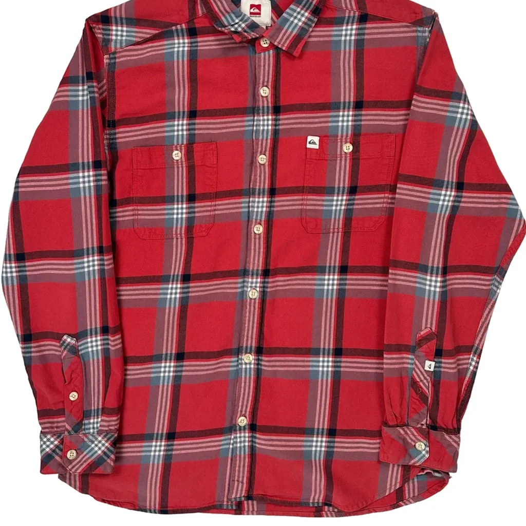 Quiksilver Checked Flannel Shirt - Large Red Cotton - Image 4