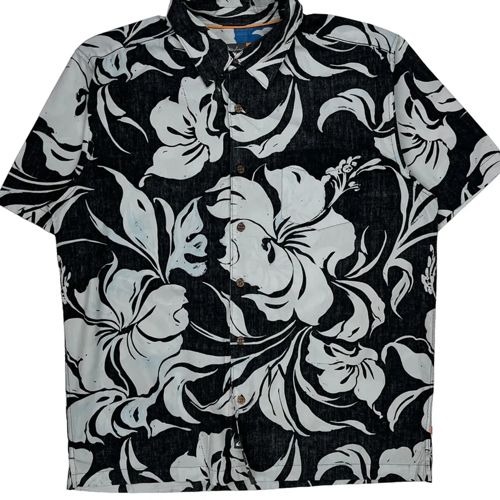 Quiksilver Hawaiian Shirt - XL Black & White Cotton - Image 4