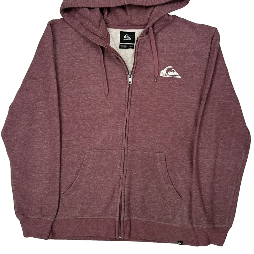 Quiksilver Hoodie - Large Burgundy Cotton Blend - Image 4