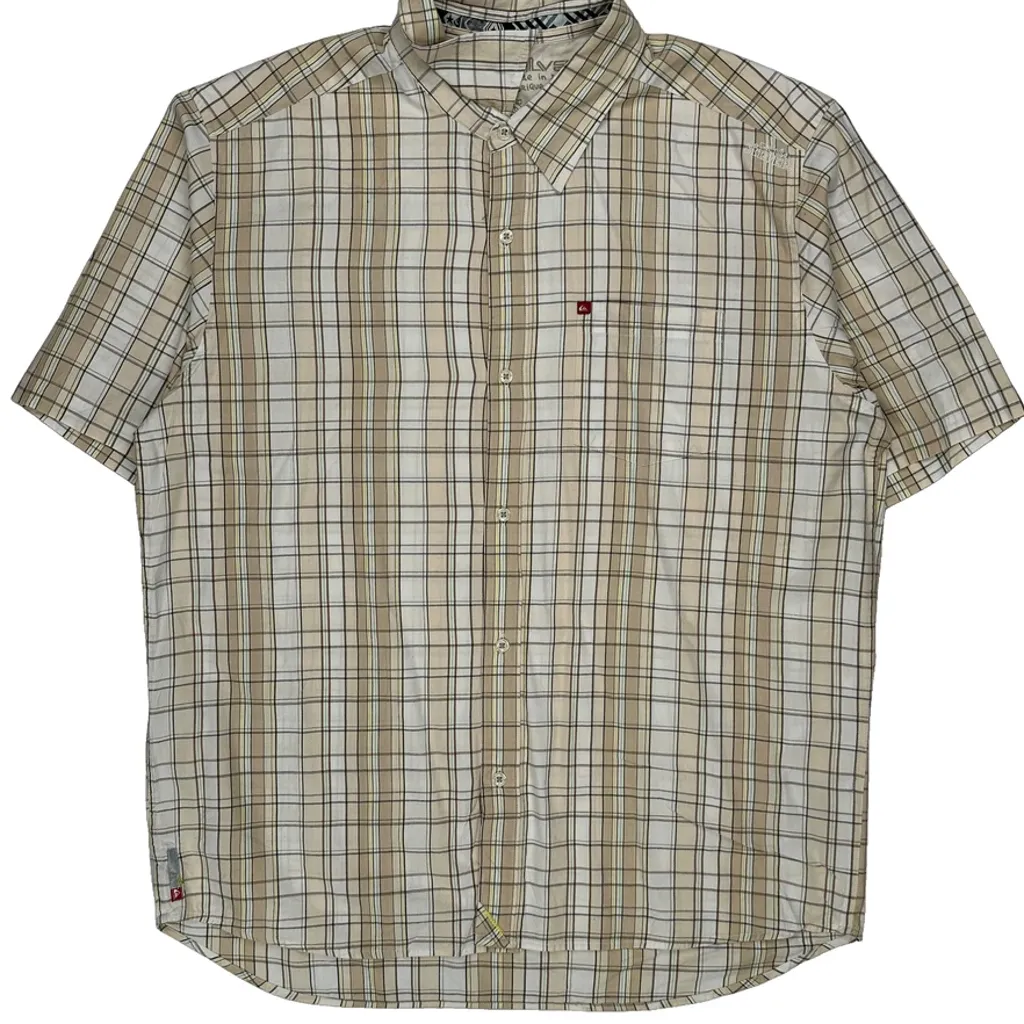 Quiksilver Checked Short Sleeve Shirt - Large Beige Cotton - Image 5