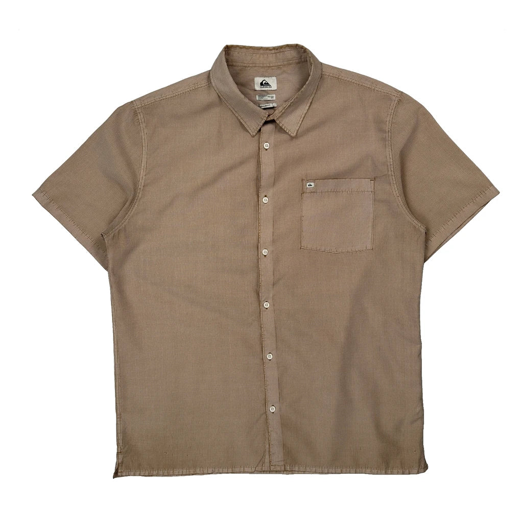 Quiksilver Checked Short Sleeve Shirt - 2XL Beige Cotton