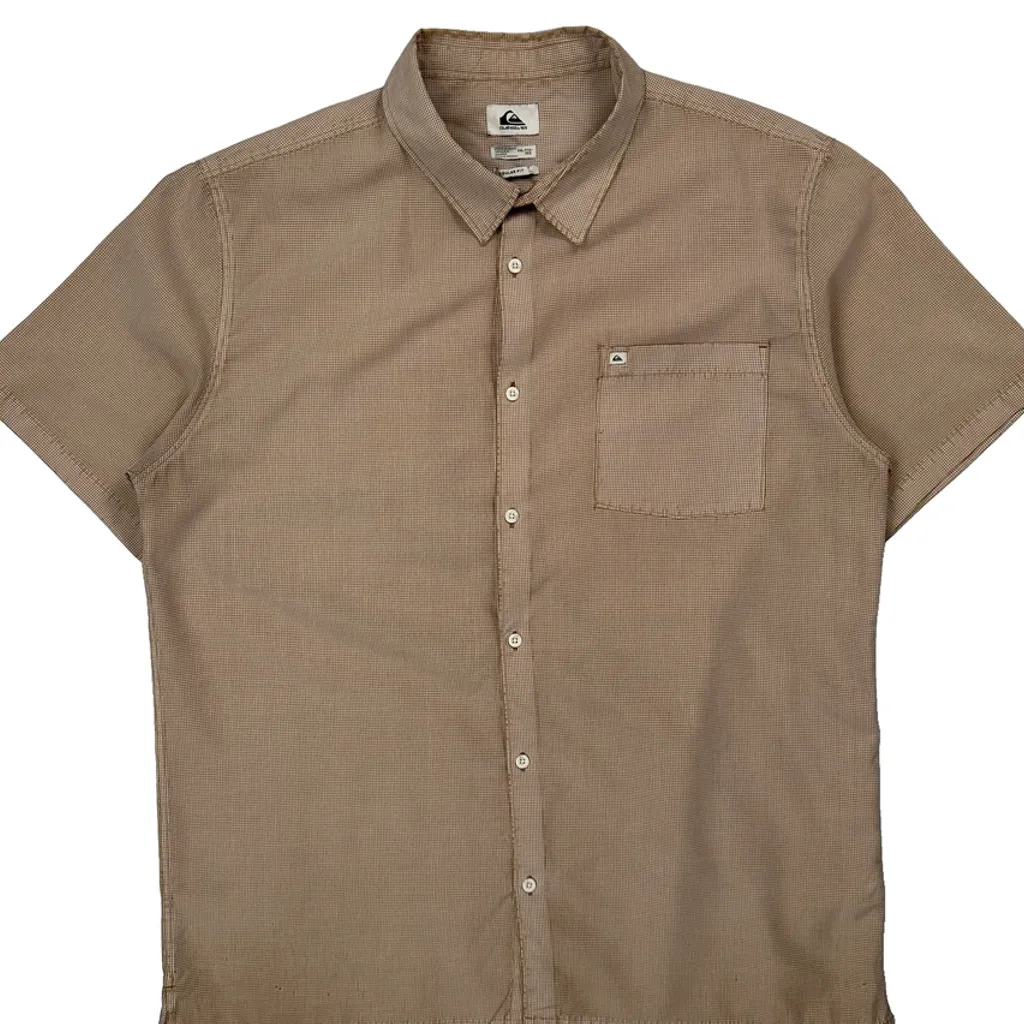 Quiksilver Checked Short Sleeve Shirt - 2XL Beige Cotton - Image 4