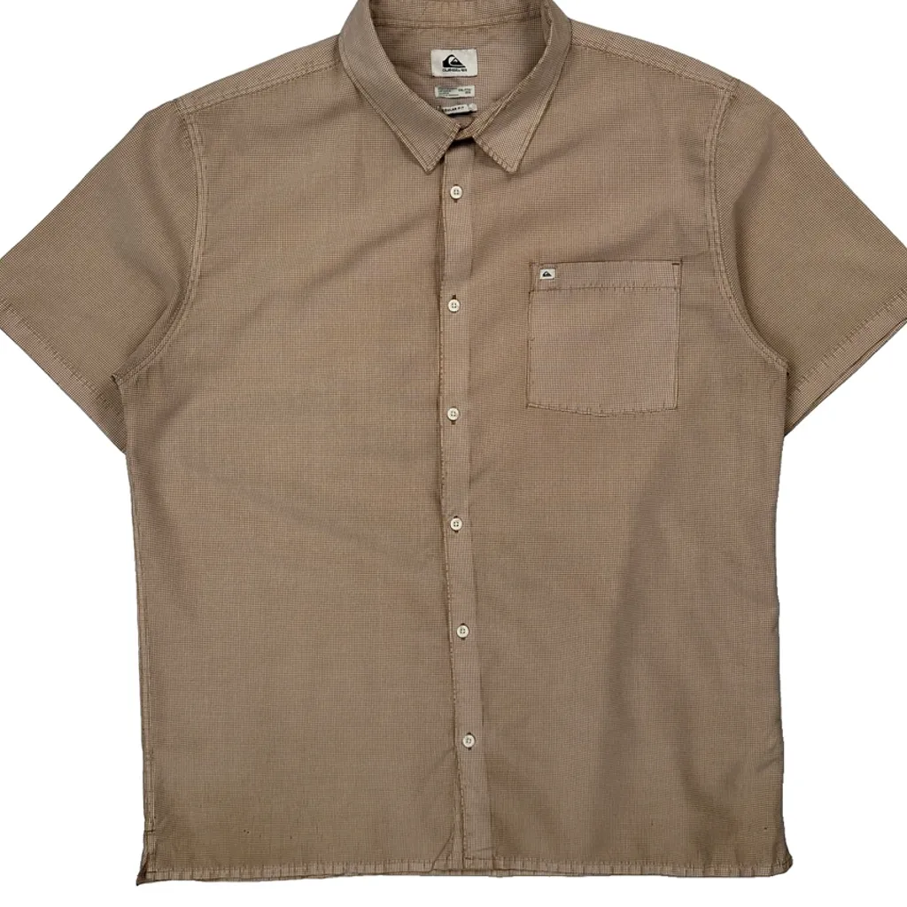 Quiksilver Checked Short Sleeve Shirt - 2XL Beige Cotton - Image 5