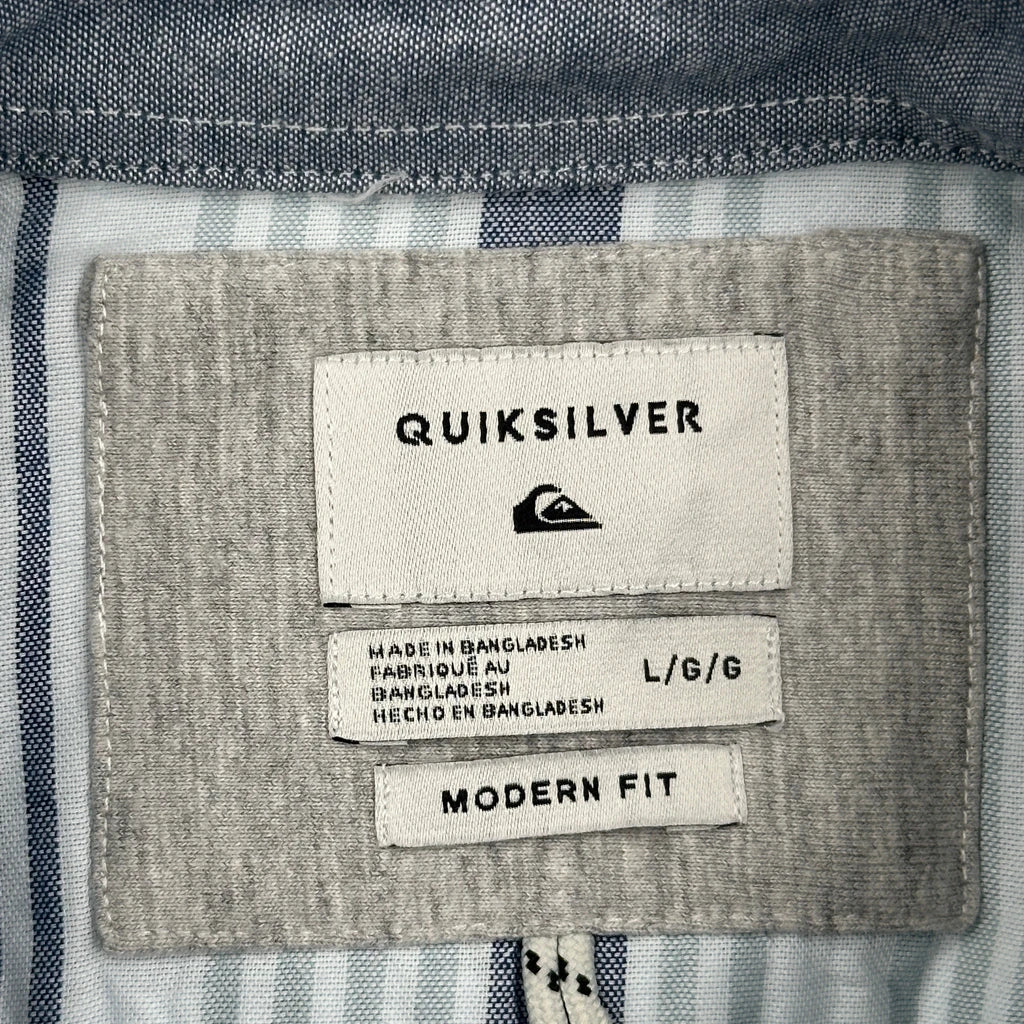 Quiksilver Striped Short Sleeve Shirt - Large Blue Cotton - Image 3