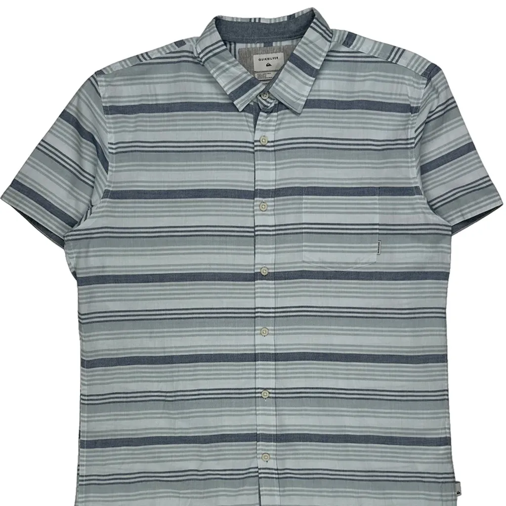 Quiksilver Striped Short Sleeve Shirt - Large Blue Cotton - Image 4