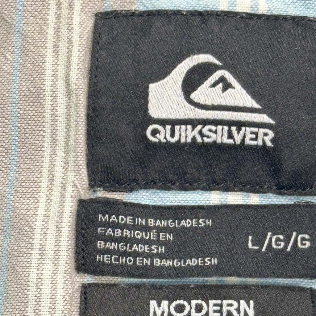 Quiksilver Striped Short Sleeve Shirt - Large Blue Cotton - Image 3