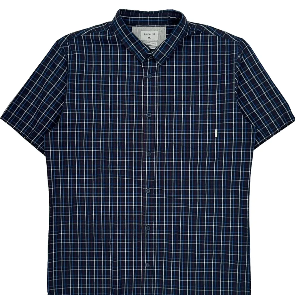 Quiksilver Checked Short Sleeve Shirt - Medium Blue Cotton - Image 4