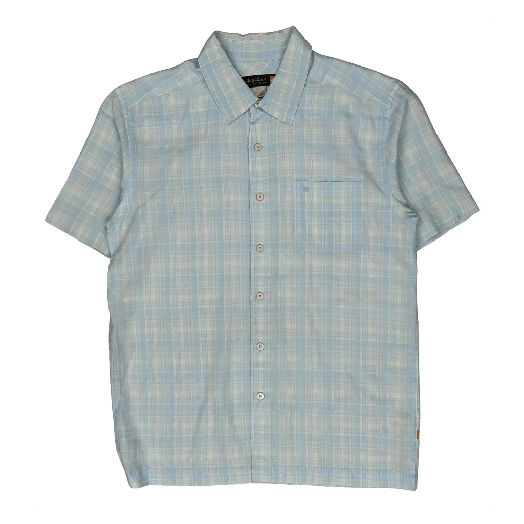 Quiksilver Checked Short Sleeve Shirt - Medium Blue Cotton