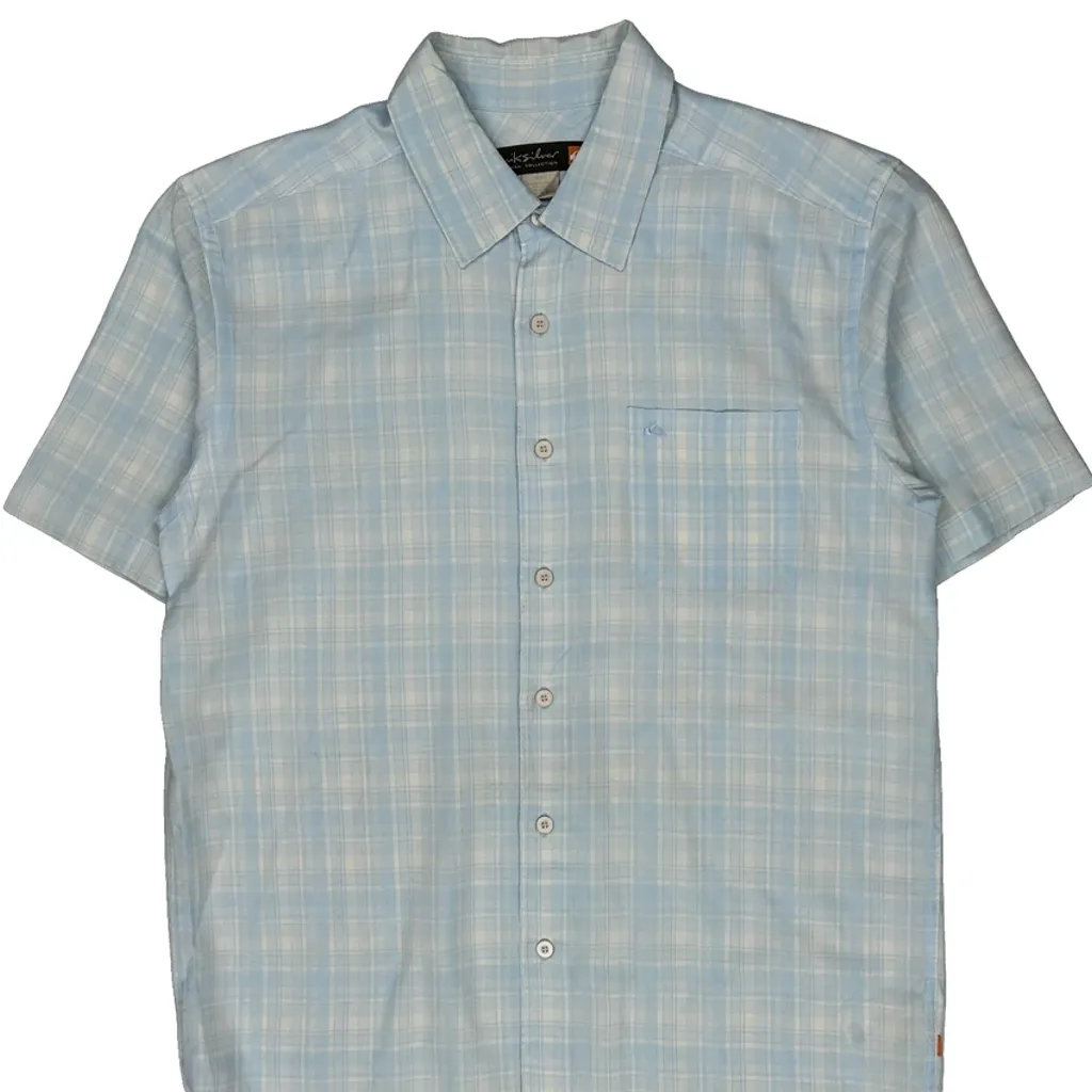Quiksilver Checked Short Sleeve Shirt - Medium Blue Cotton - Image 5