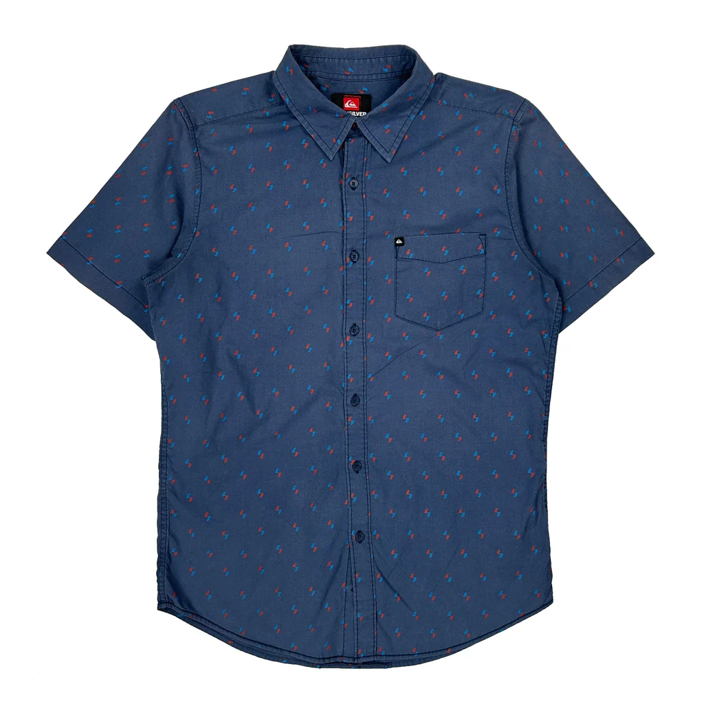 Quiksilver Short Sleeve Shirt - Small Blue Cotton