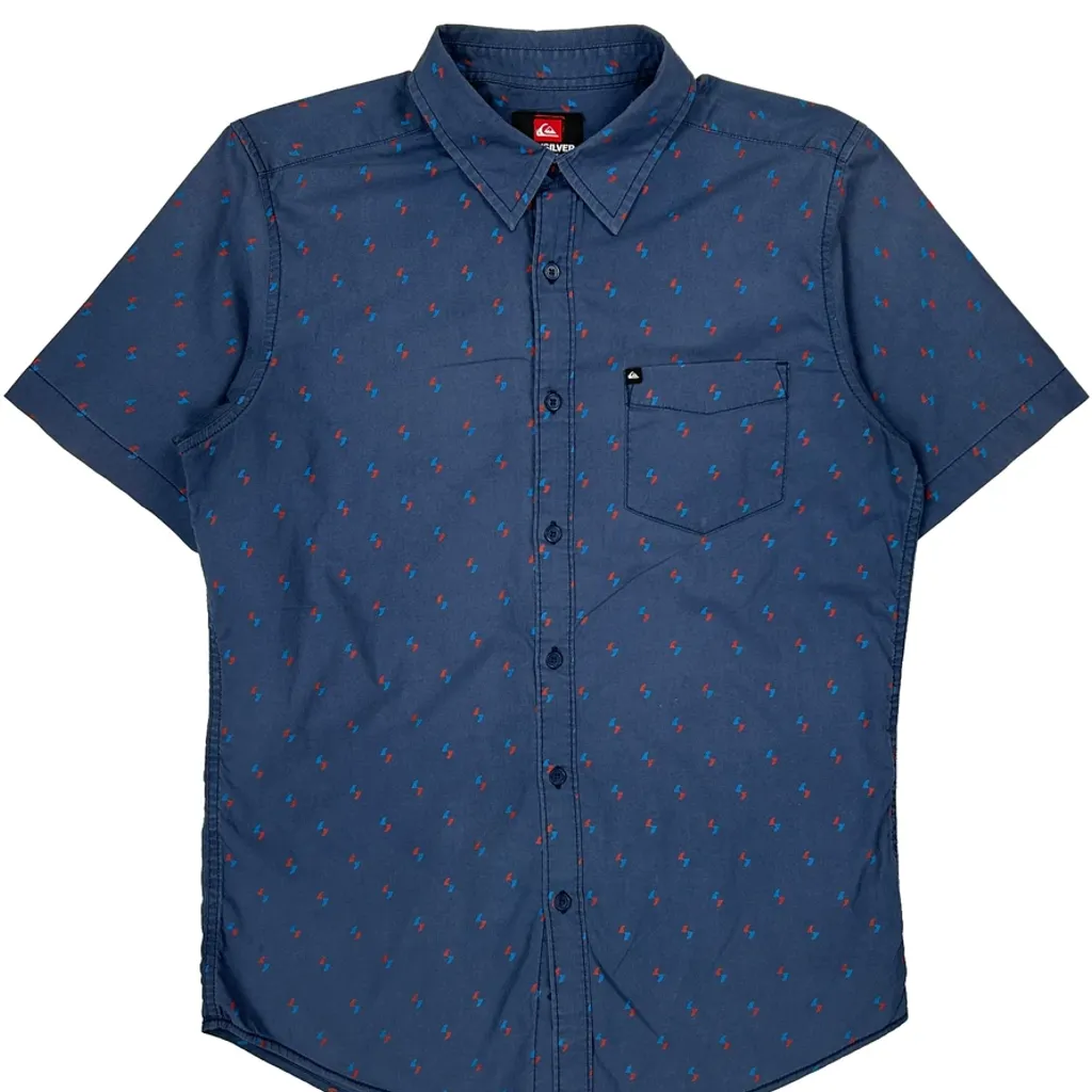 Quiksilver Short Sleeve Shirt - Small Blue Cotton - Image 5