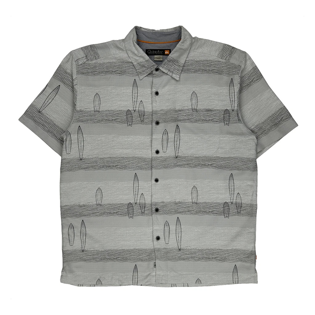 Quiksilver Striped Short Sleeve Shirt - XL Grey Cotton