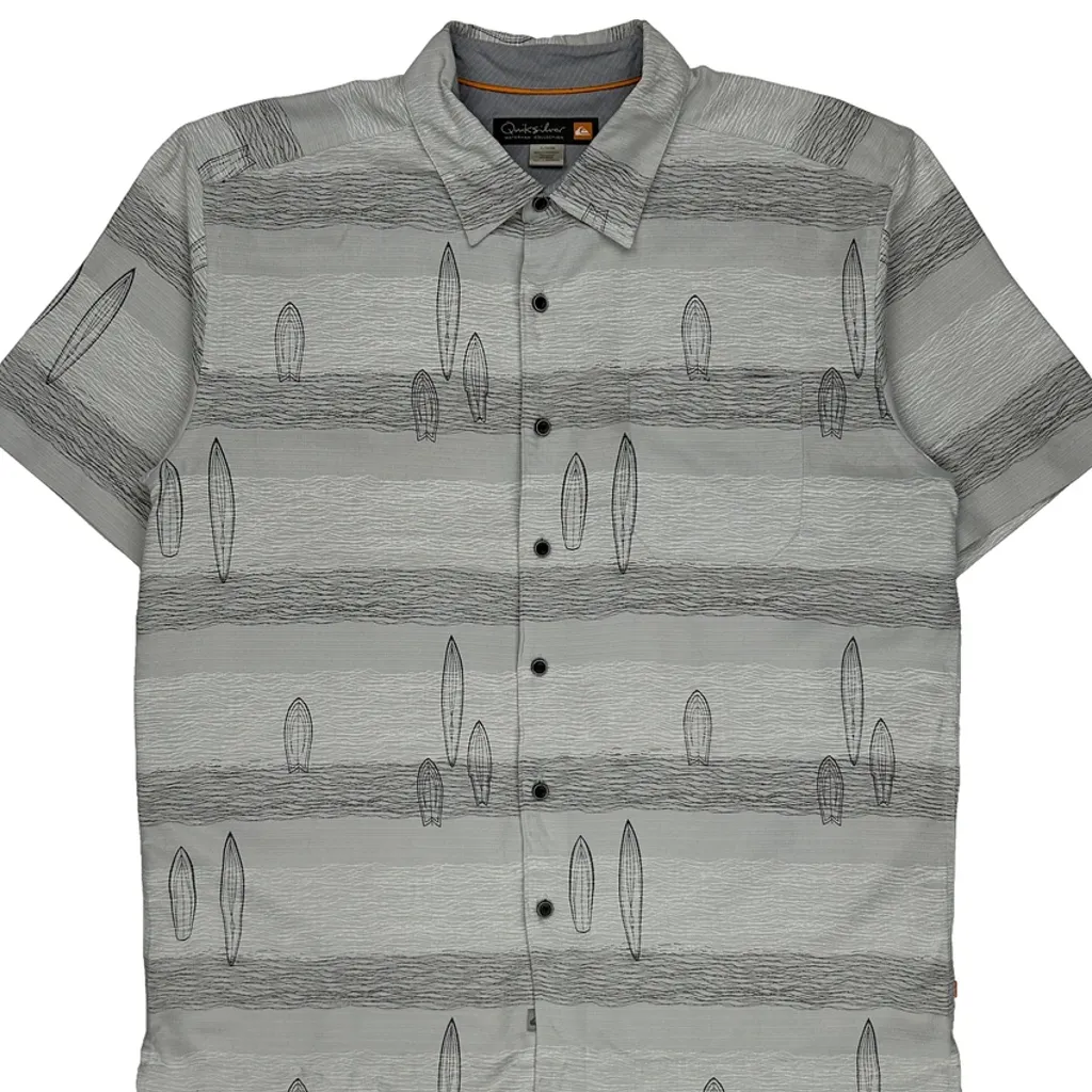 Quiksilver Striped Short Sleeve Shirt - XL Grey Cotton - Image 4