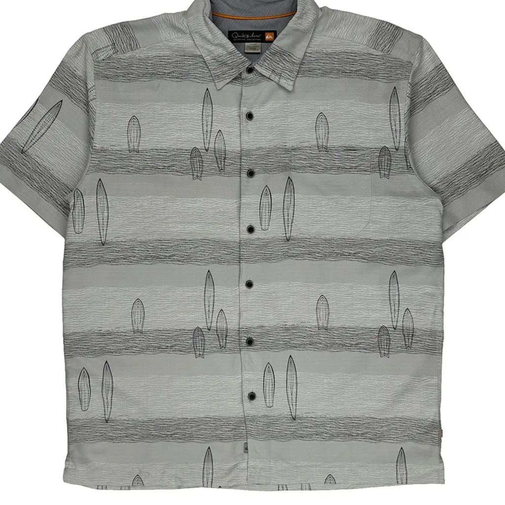 Quiksilver Striped Short Sleeve Shirt - XL Grey Cotton - Image 5