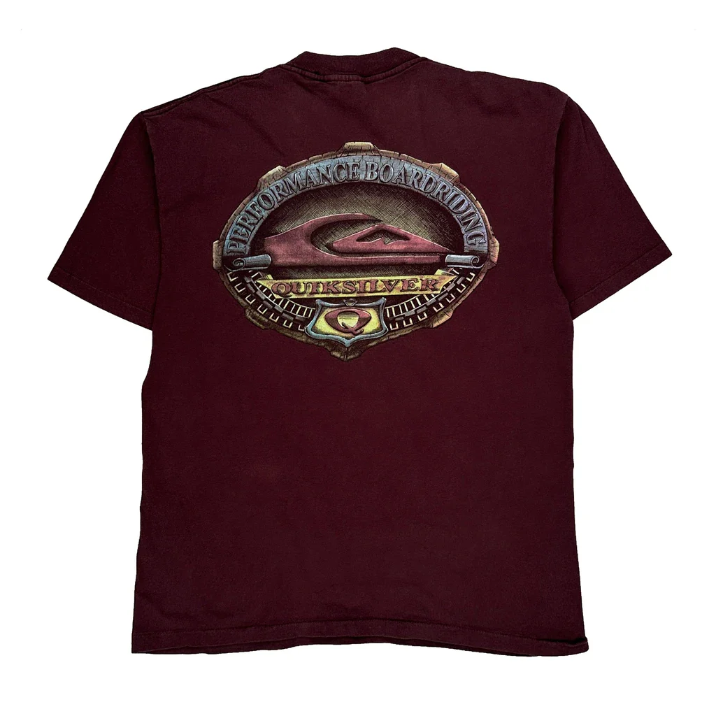 Quiksilver Graphic T-Shirt - Medium Burgundy Cotton - Image 2