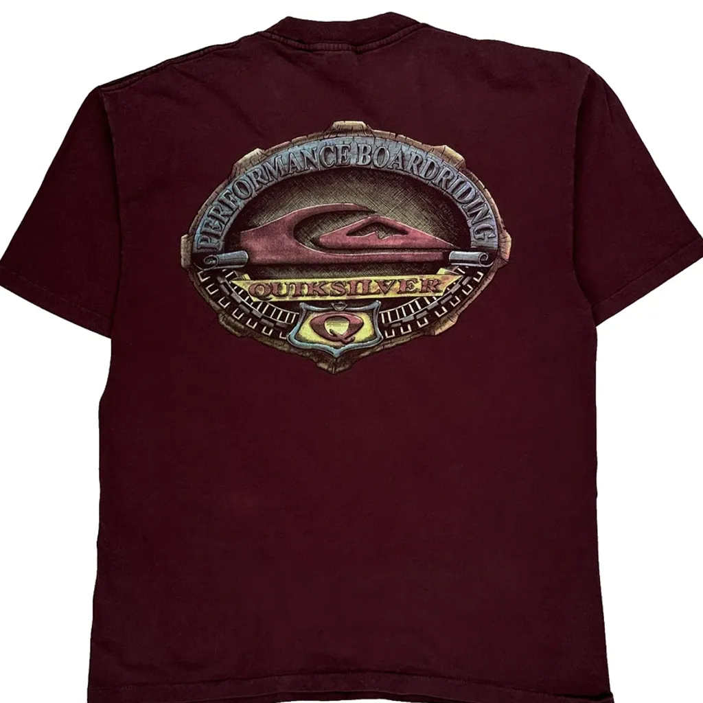Quiksilver Graphic T-Shirt - Medium Burgundy Cotton - Image 8