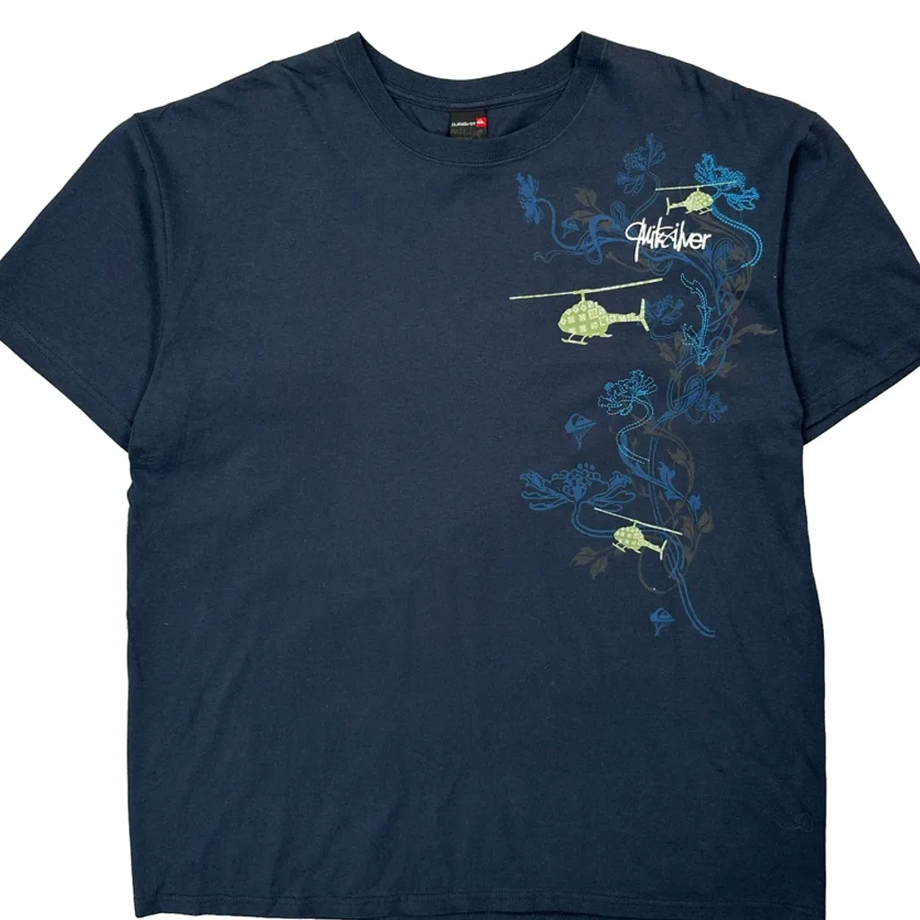 Quiksilver Graphic T-Shirt - XL Navy Cotton - Image 4