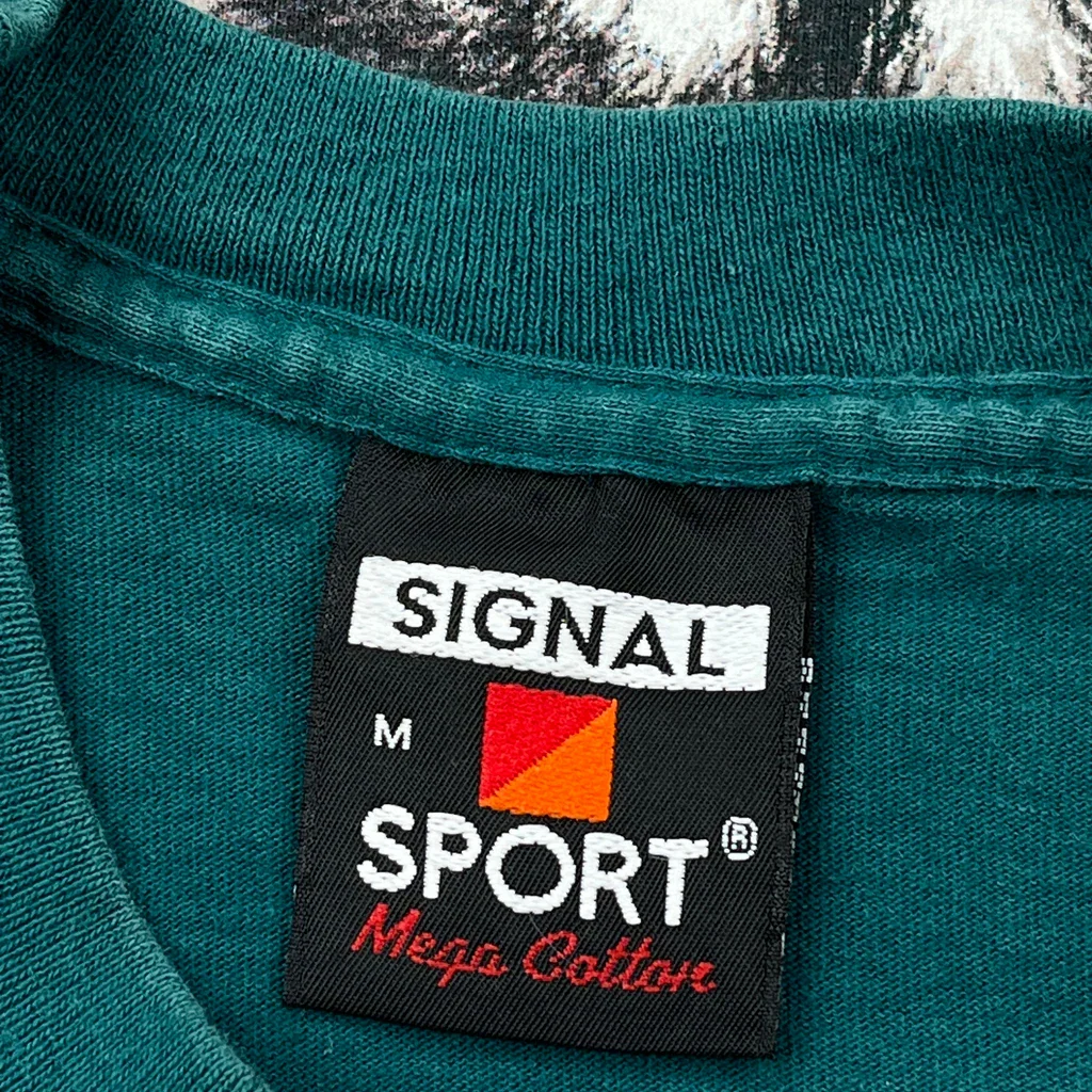 Raccoon Print Signal Sports Single Stitch T-Shirt - Medium Green Cotton - Image 3