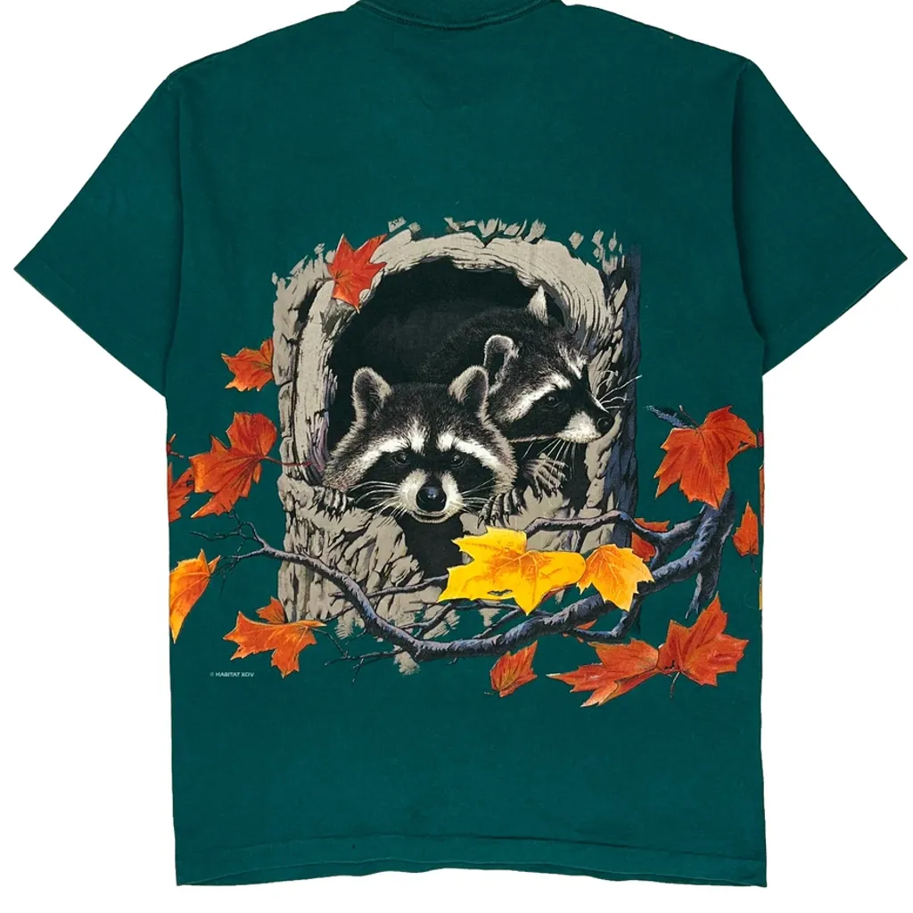Raccoon Print Signal Sports Single Stitch T-Shirt - Medium Green Cotton - Image 8