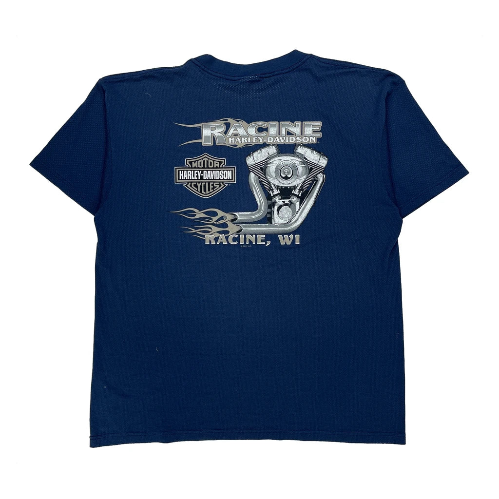 Racine, Wi Harley Davidson Graphic T-Shirt - Large Blue Cotton - Image 2