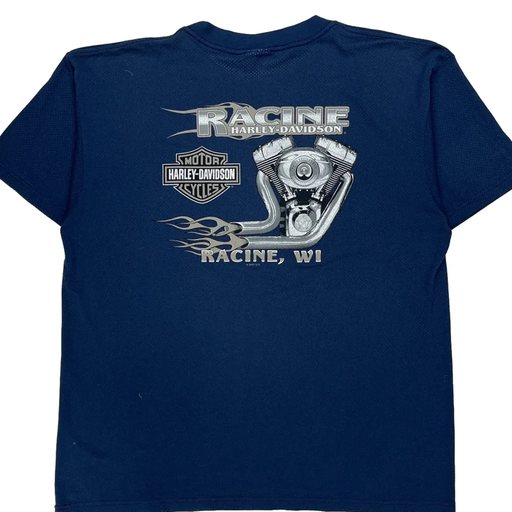 Racine, Wi Harley Davidson Graphic T-Shirt - Large Blue Cotton - Image 7