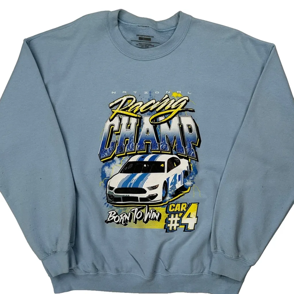 Racing Champ Unbranded Graphic Sweatshirt - Medium Blue Cotton Blend - Image 4