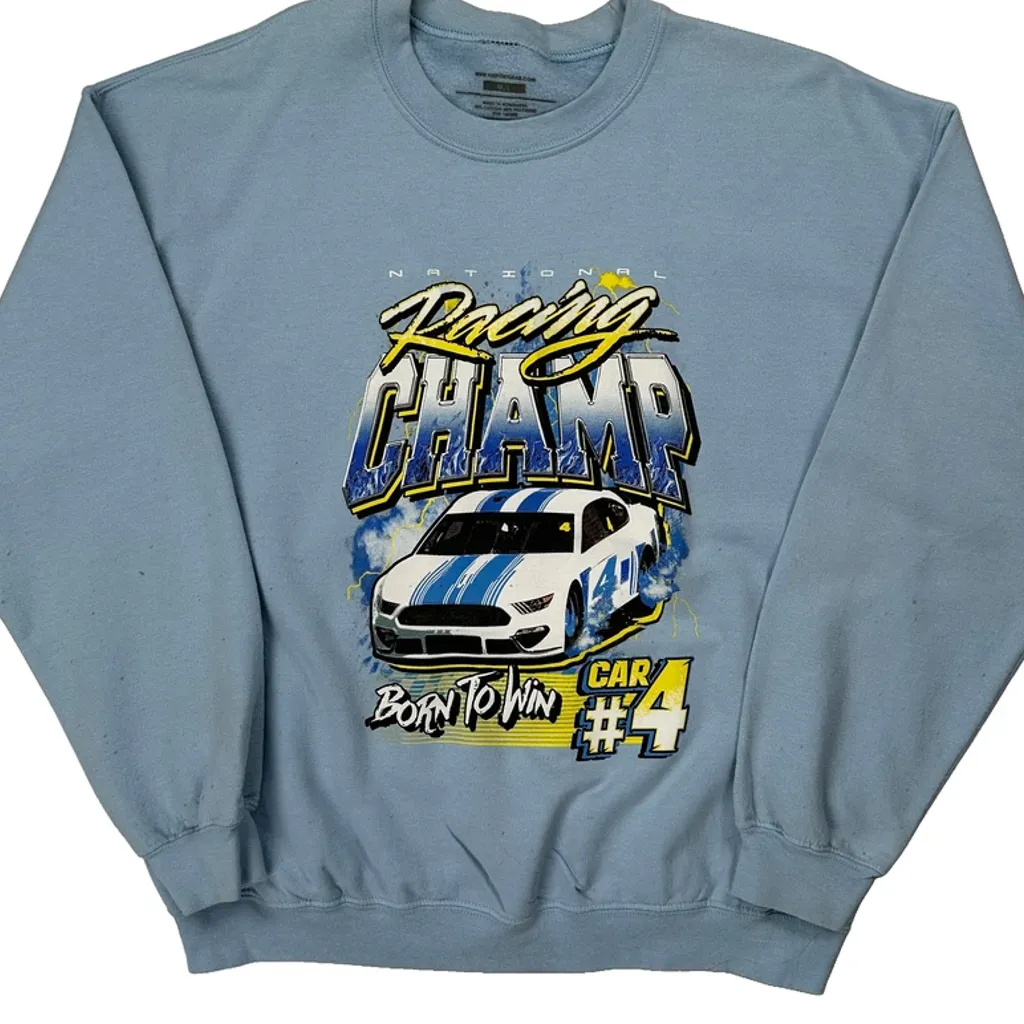 Racing Champ Unbranded Graphic Sweatshirt - Medium Blue Cotton Blend - Image 5