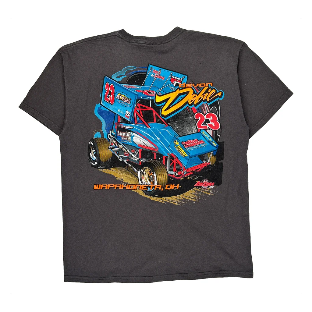 Racing Gildan Graphic T-Shirt - Large Gray Cotton - Image 2