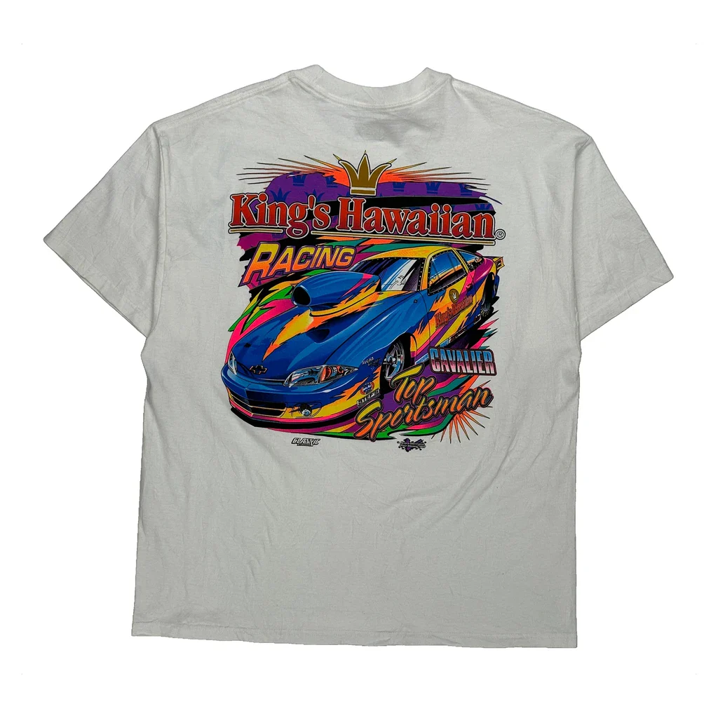 Racing Hanes Graphic T-Shirt - XL White Cotton - Image 2