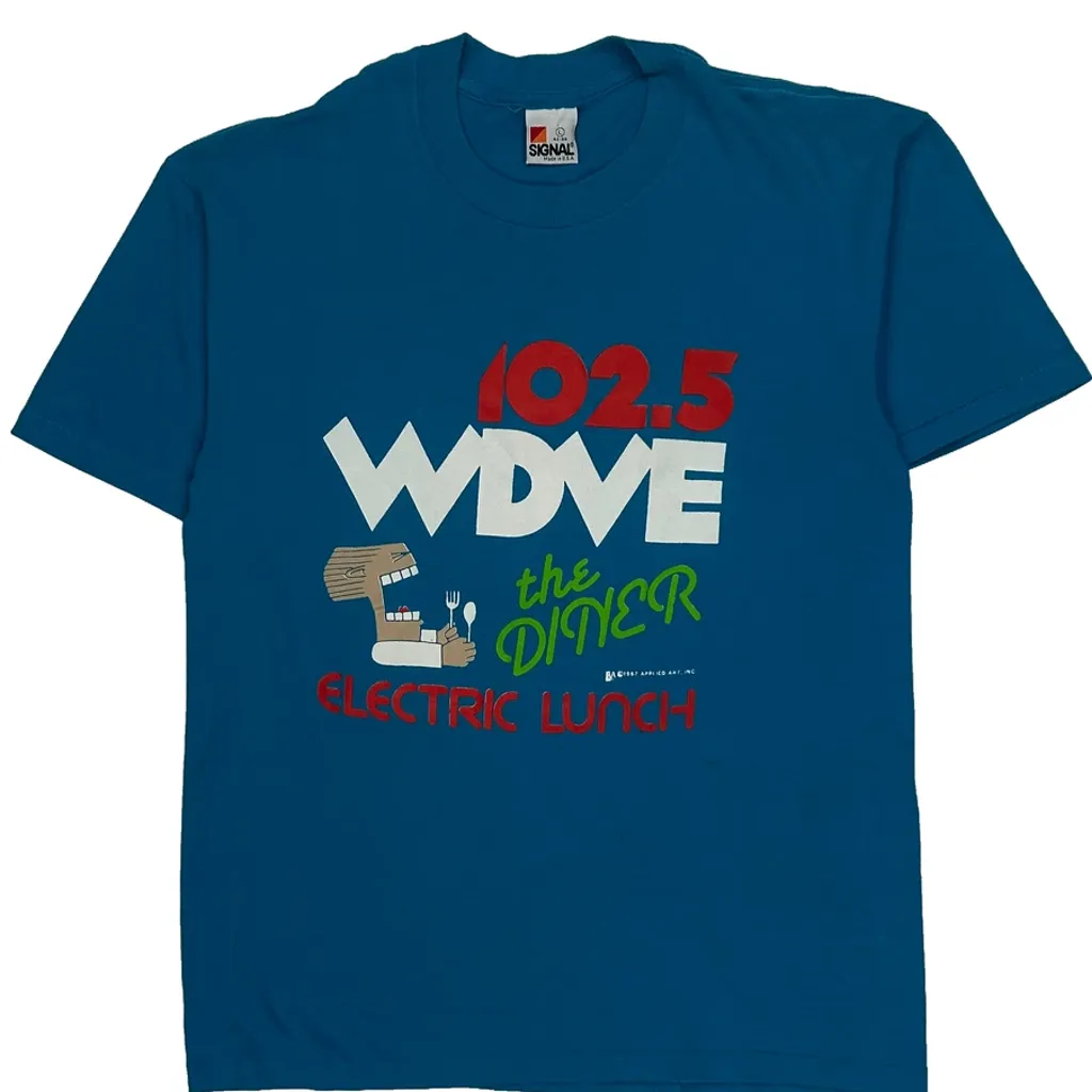 Radio Station Signal Single Stitch T-Shirt - Large Blue Cotton - Image 4