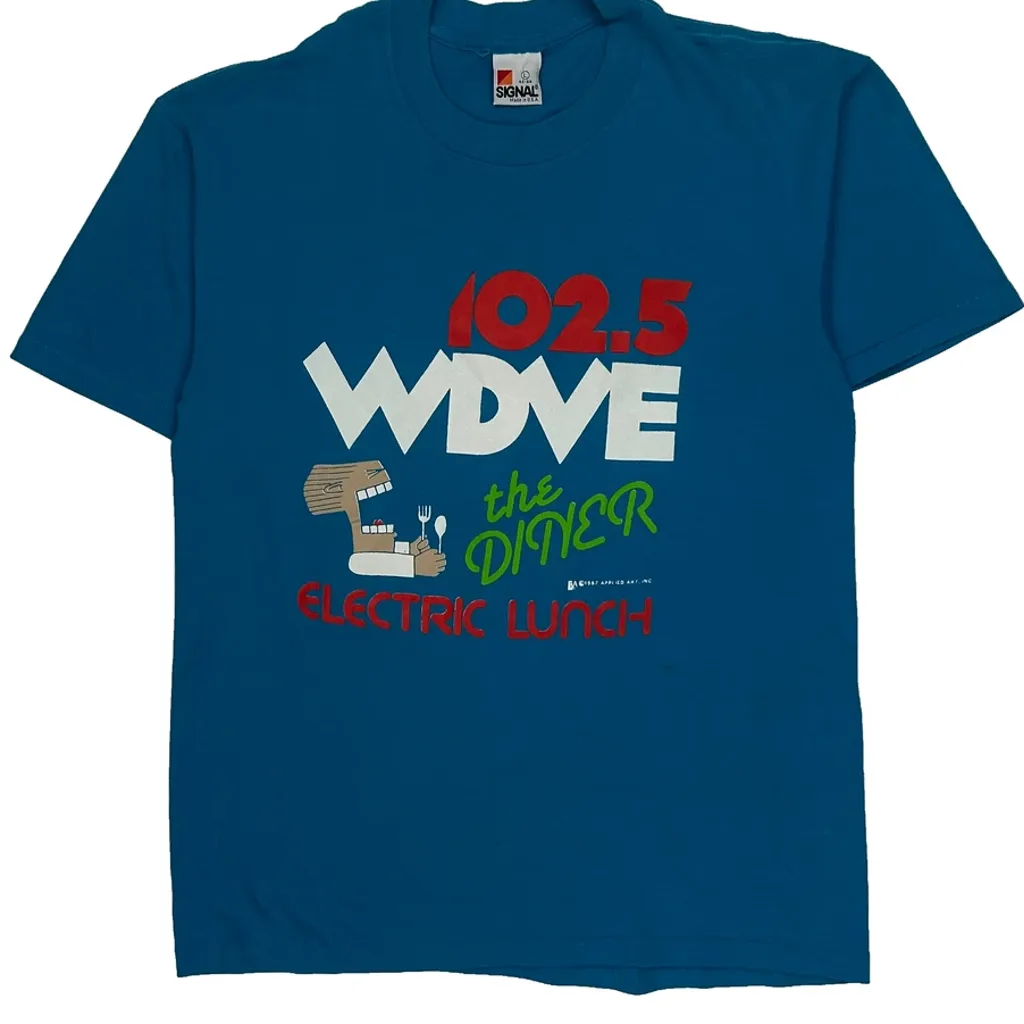 Radio Station Signal Single Stitch T-Shirt - Large Blue Cotton - Image 5