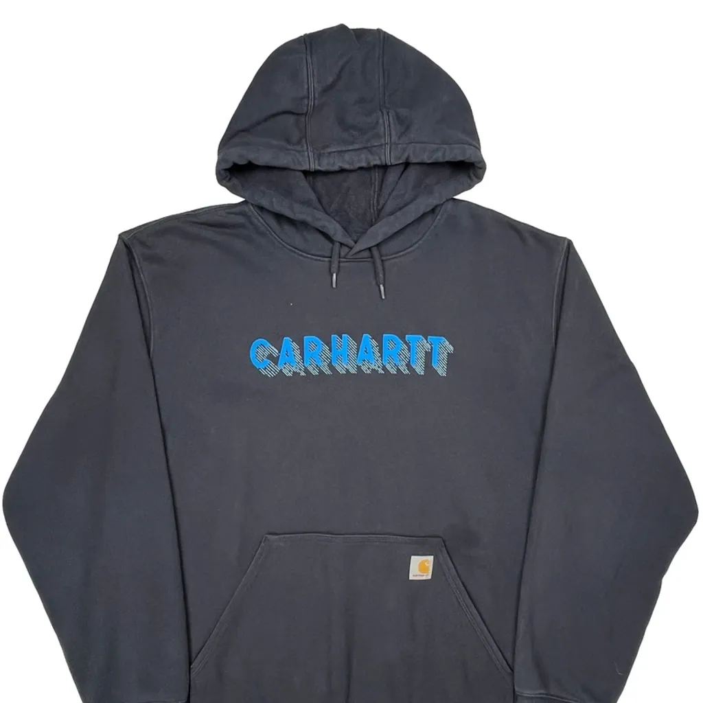 Rain Defender Carhartt Spellout Hoodie - 2XL Grey Cotton Blend - Image 5